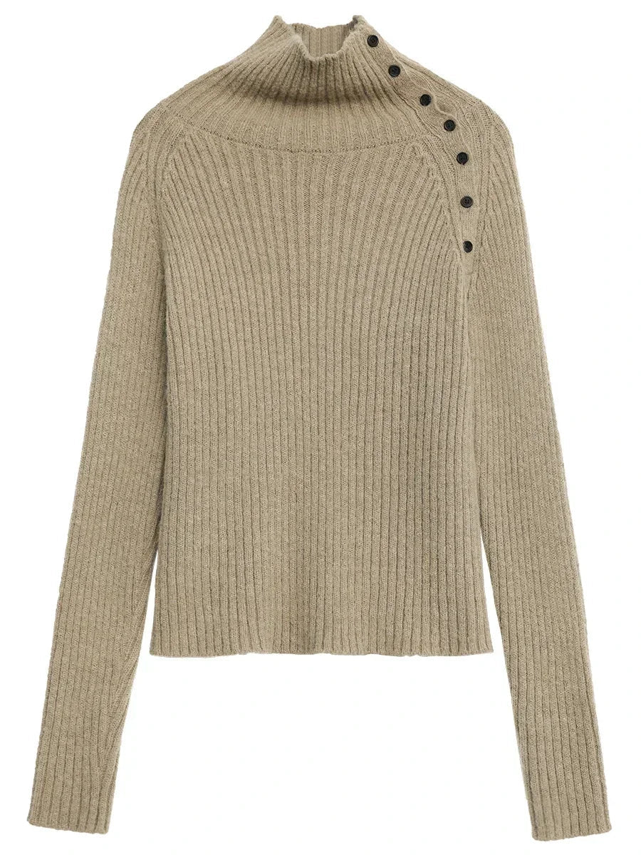 Slanted Collar Knit Sweater Loose Autumn Jumper Loran