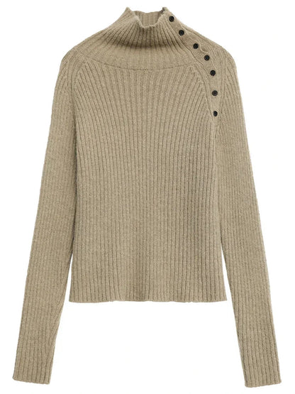 Slanted Collar Knit Sweater Loose Autumn Jumper Loran