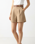Structured Cotton Shorts: Straight-Leg Style with Belt
