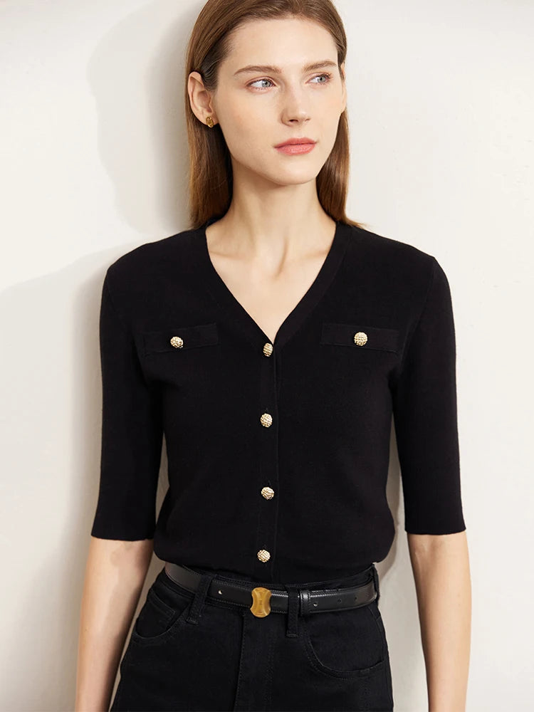 Slim V-Neck Knitted Cardigan Women’s Top Loran