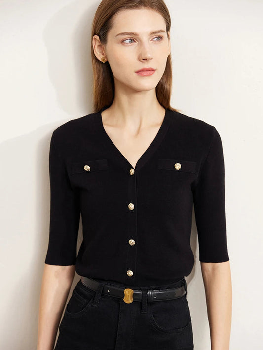 Slim V-Neck Knitted Cardigan Women’s Top Loran