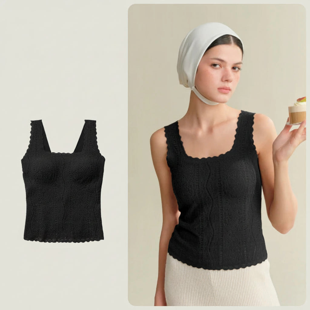 SUJIIN Women's Thermal Underwear 2025 Winter Elegant Sleeveless Square Collar Lace Vest Tops Undershirt Thermal Clothing Woman Loran