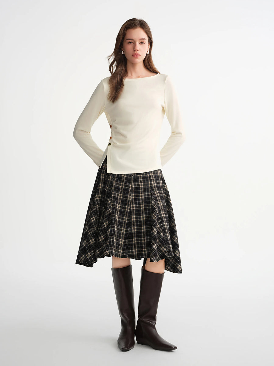 Velvet Fleece Irregular Hem Top: Warm, Slim Fit, and Stylish