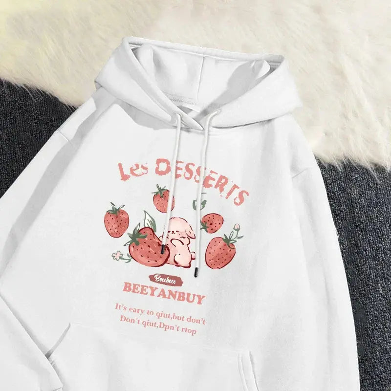 Cute Rabbit Strawberry Print Women's Hoodie - Loran
