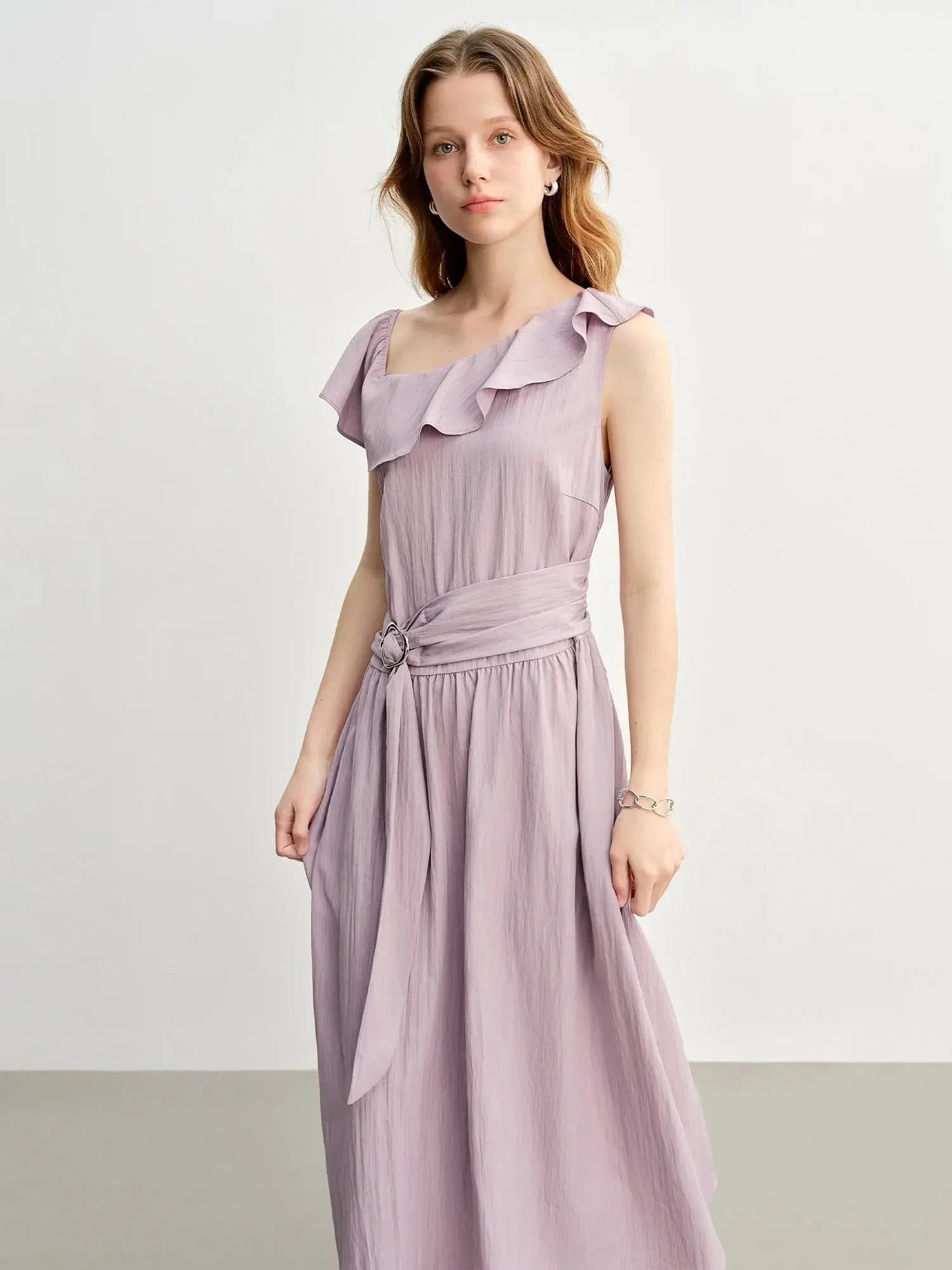 Lavender Ruffled Off-Shoulder Long Dress - Loran