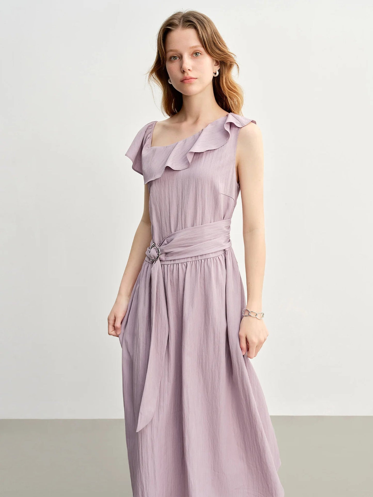 Light Purple Ruffled Off-Shoulder Summer Maxi Dress Loran