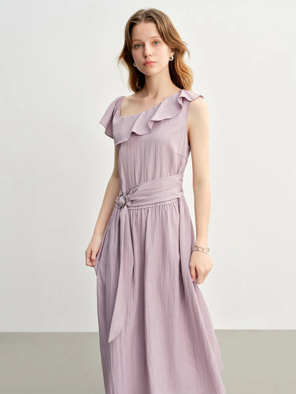 Light Purple Ruffled Off-Shoulder Summer Maxi Dress Loran