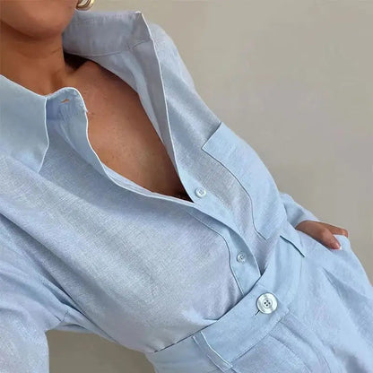 Cotton Linen Shirt & High-Waist Shorts Set Loran