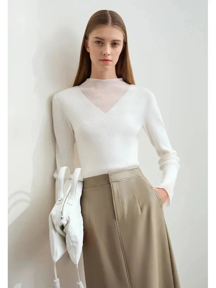 Elegant Sheer-Panel Turtleneck - Loran