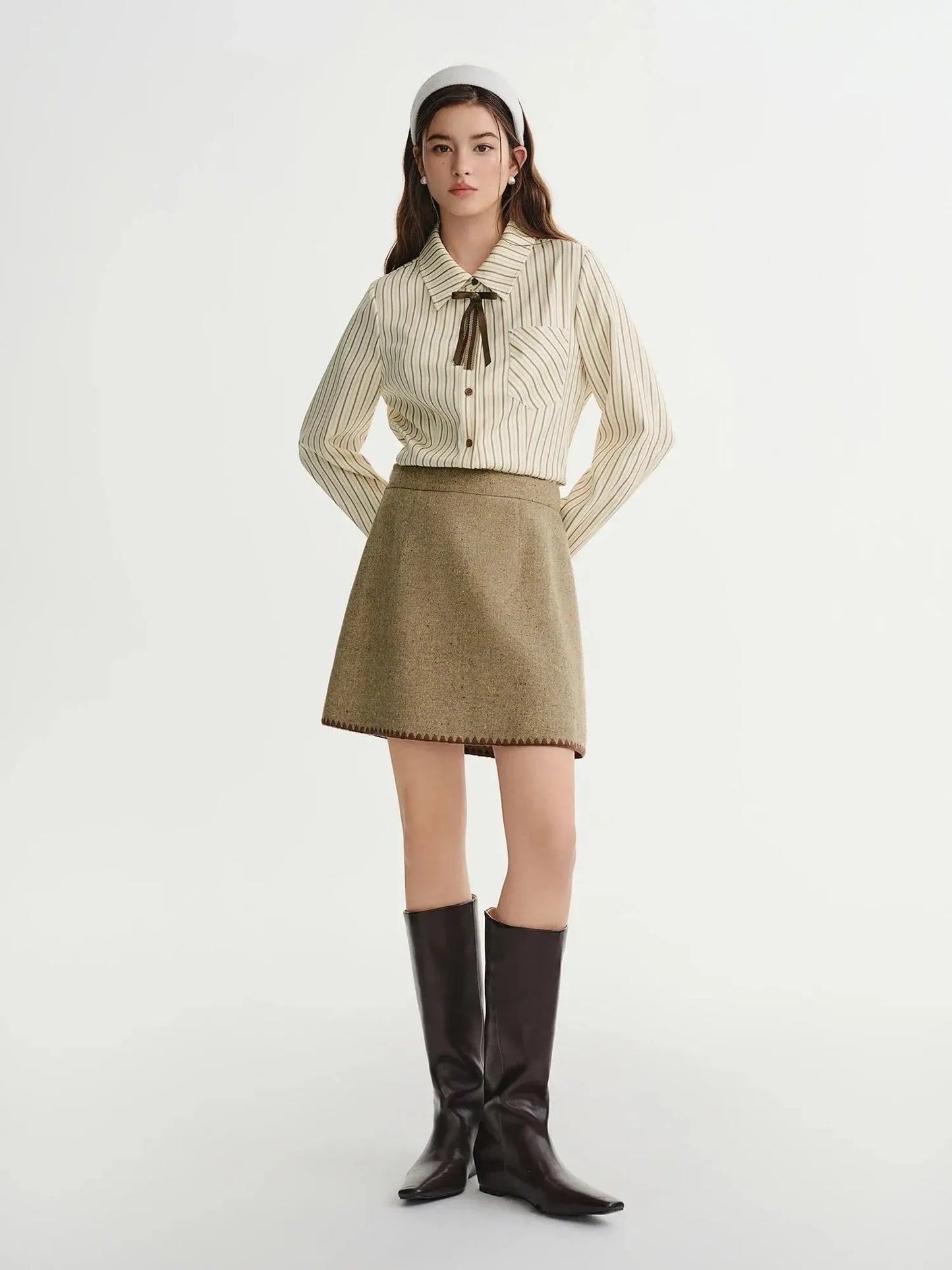 Plus Size Caramel Striped Layering Shirt - Loran