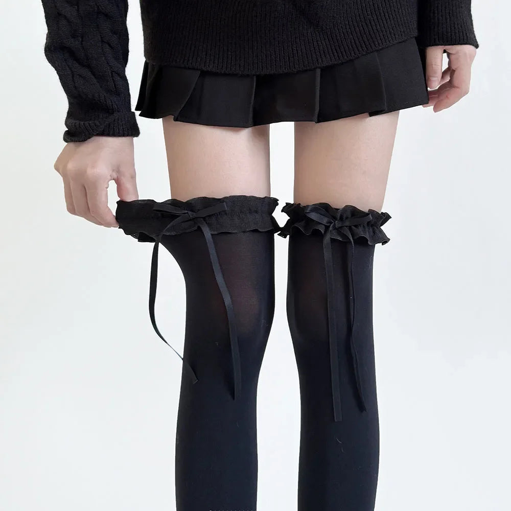 Women's Sweet Lace Bow Thigh High Stockings