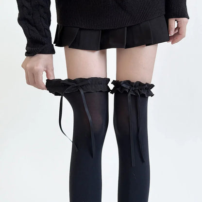 Women's Sweet Lace Bow Thigh High Stockings