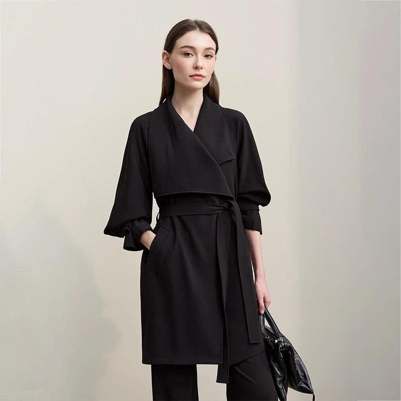 Amii Trench Coat 2026 Spring New Commuter Drop Shoulder Sleeves Trench Coat Women's Anti-wrinkle With Belt Loose Top 12611027 Loran