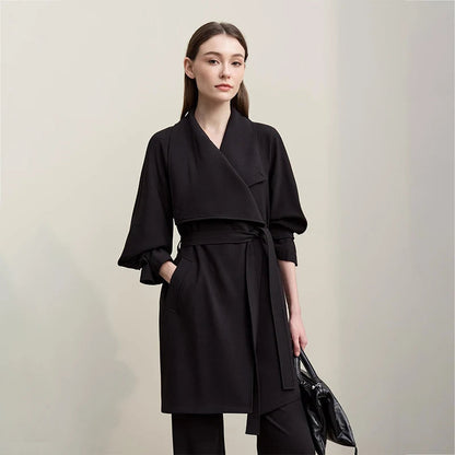 Amii Trench Coat 2026 Spring New Commuter Drop Shoulder Sleeves Trench Coat Women's Anti-wrinkle With Belt Loose Top 12611027 Loran