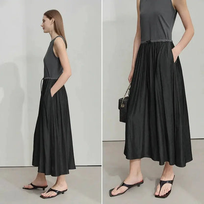 Casual Gray Splicing Slim Long Dress - Loran