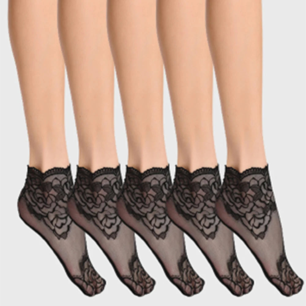5 Pairs Vintage Lace & Mesh Ankle Socks for Women