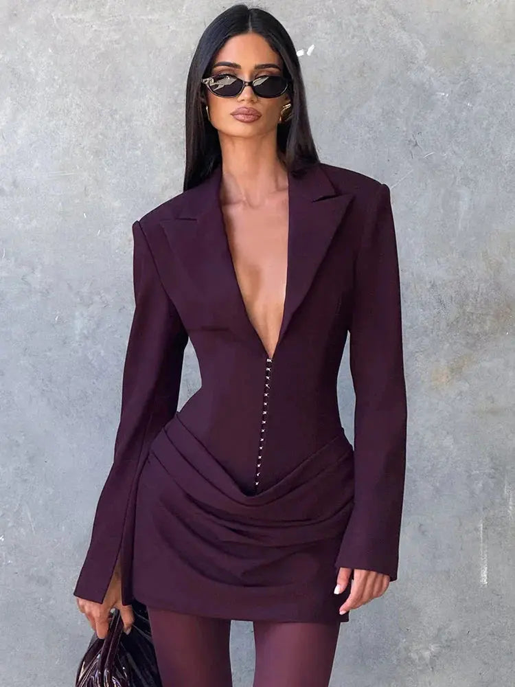 High-Waist Long Sleeve Mini Dress - Loran