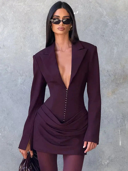 High-Waist Long Sleeve Mini Dress - Loran