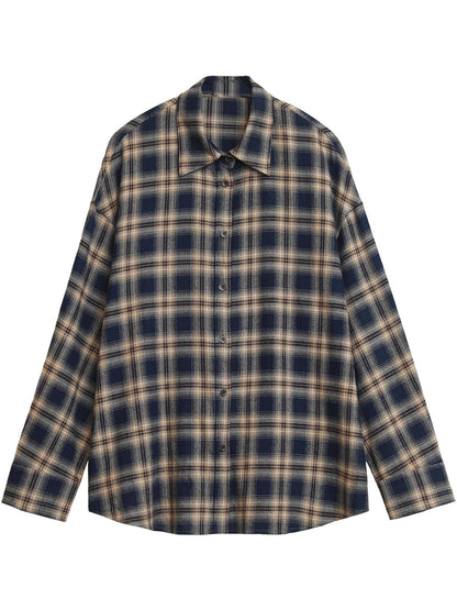 Long Sleeve Plaid Shirt Casual Loose Fit Autumn Blouse Loran