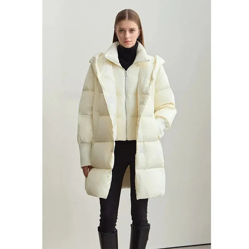 Magnetic Buckle Hooded Down Coat - Loran