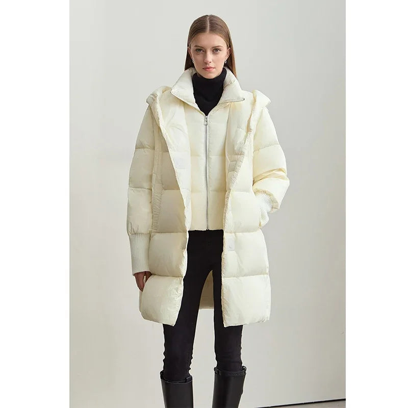 Magnetic Buckle Hooded Down Coat