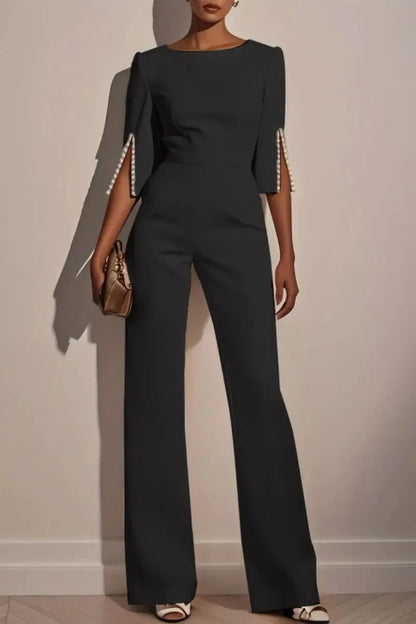 Chic Jumpsuit with Beading A Straight-Leg Classic - Loran