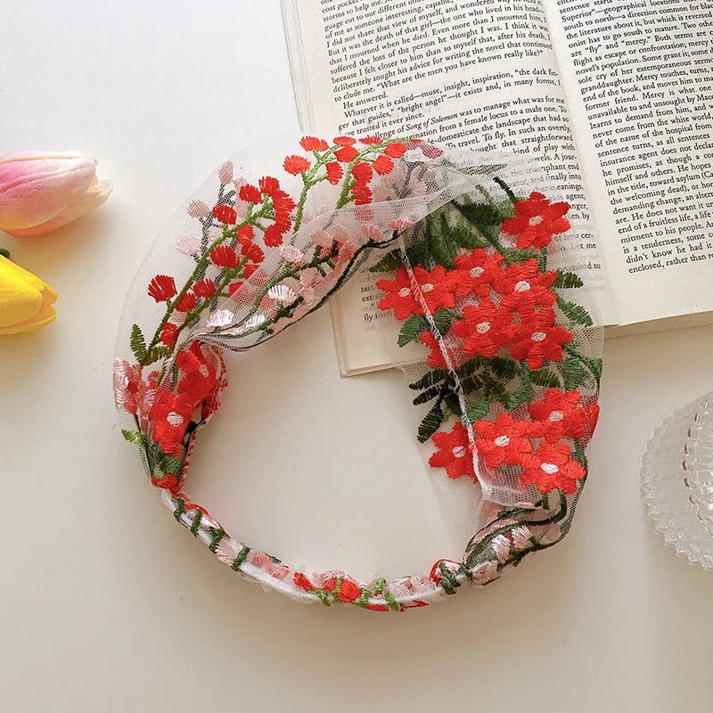 Embroidered Lace Flower Headbands for Women
