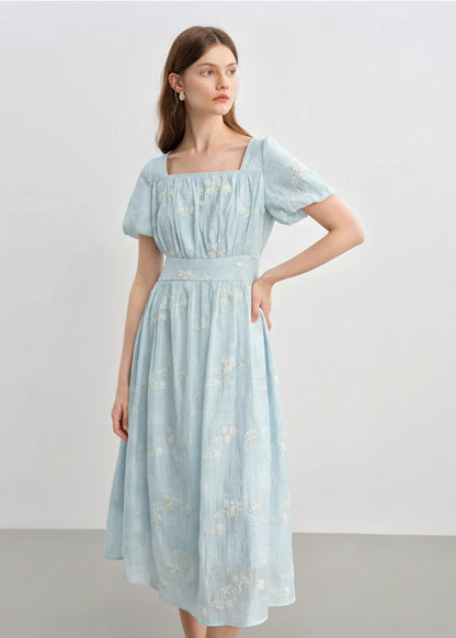 Floral Embroidered Square Neck Maxi Dress Summer Loran