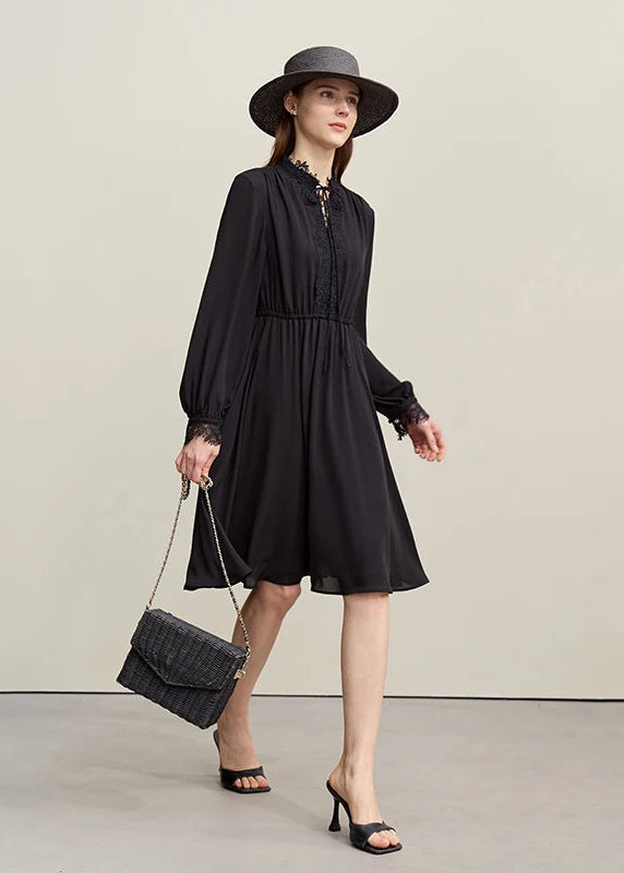 Amii Dresses For Woman 2026 Spring New Elegant Lace Splicing Strap Dress Women's Rubber Waist-fitted Chiffon Midi Skirt 12611020 Loran