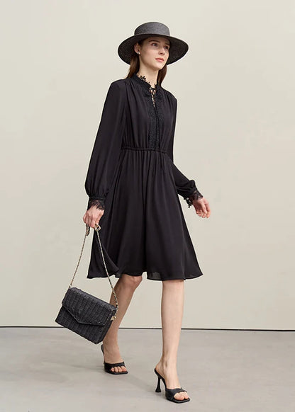 Amii Dresses For Woman 2026 Spring New Elegant Lace Splicing Strap Dress Women's Rubber Waist-fitted Chiffon Midi Skirt 12611020 Loran