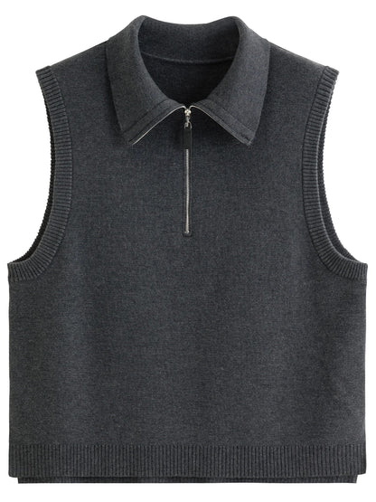 Lapel Knit Vest Chic Button-Up Spring Waistcoat Loran