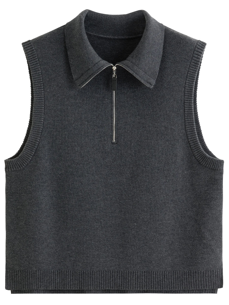 Lapel Collar Button-Up Knit Vest for Women