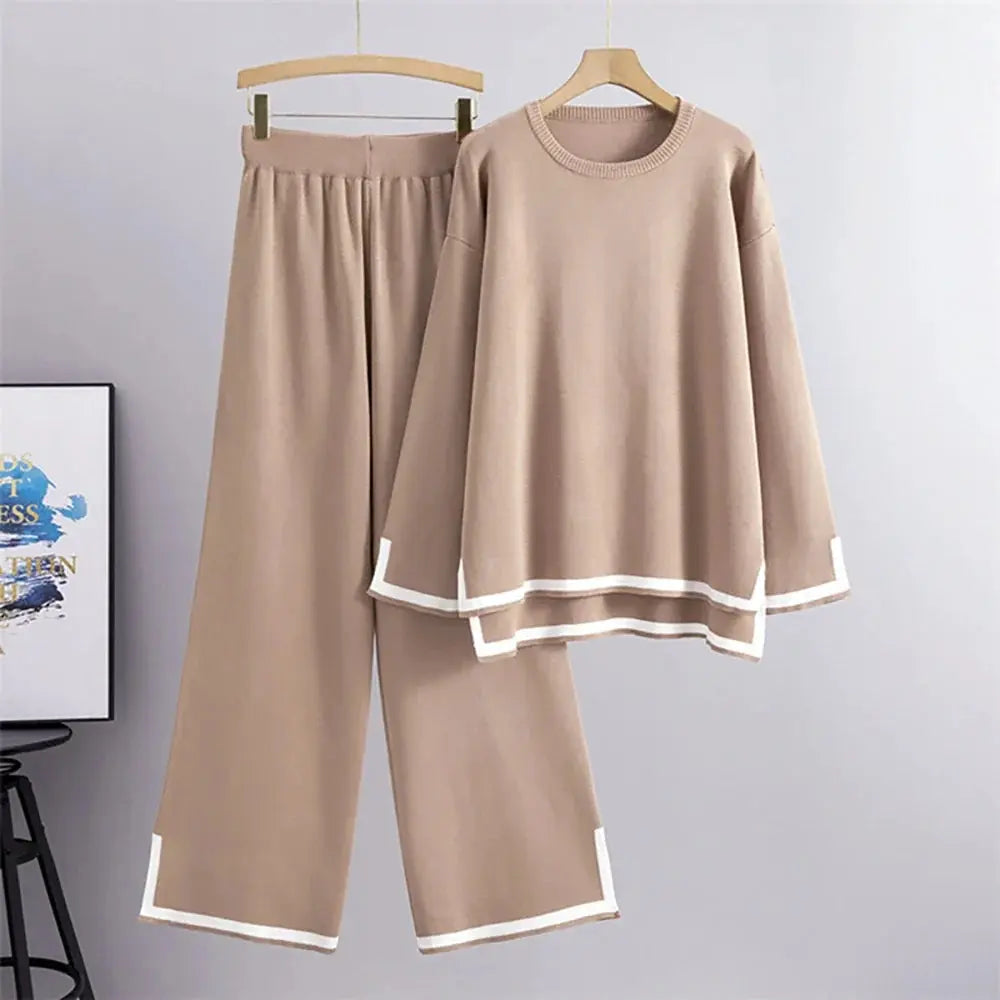 Long Sleeve Casual Knit Two-Piece Outfit - Loran