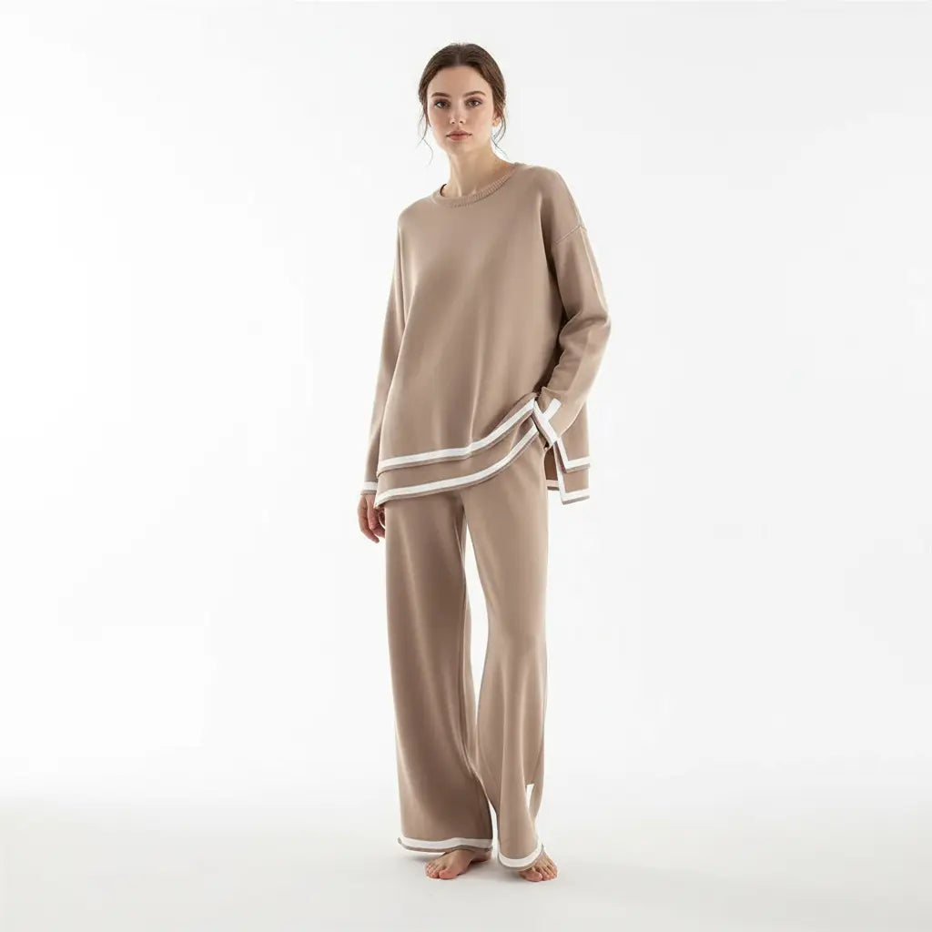 Long Sleeve Casual Knit Two-Piece Outfit - Loran