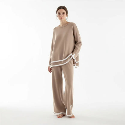 Long Sleeve Casual Knit Two-Piece Outfit - Loran