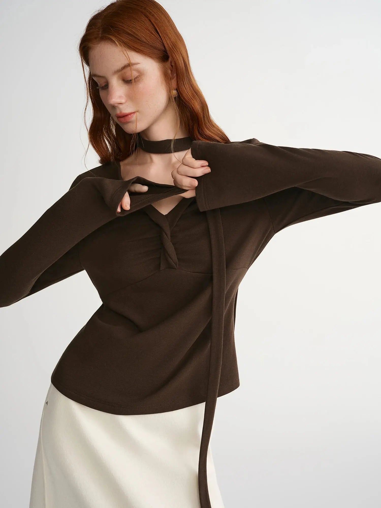 Plus Size Retro Brown Twist T-Shirt - Loran