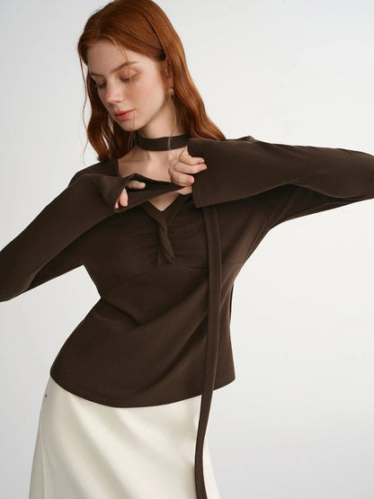 Plus Size Retro Brown Twist T-Shirt - Loran