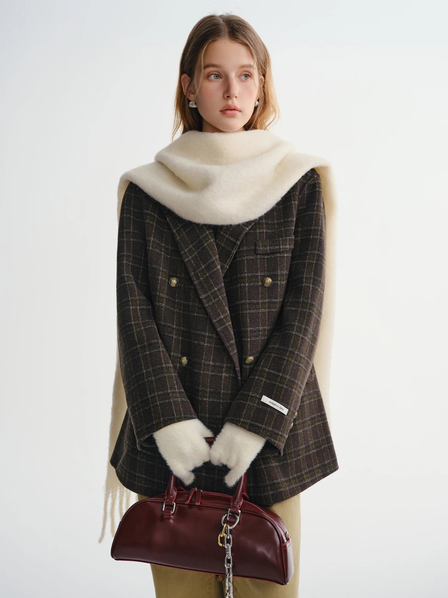 Plaid Camel Hair Wool Blazer Vintage British Style Coat