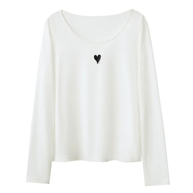 U-Neck Contrast Print Tee Long Sleeve Cotton Basic Loran