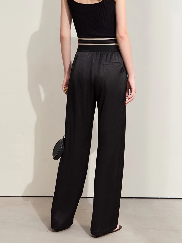 Amii Minimalism 2024 Women Wide-leg Casual Pants Summer New Letter Embroidery Rubber Band Waist Fashion Female Trousers 12422121 Loran