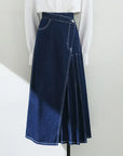 Vintage Wash Pleated Jean Skirt