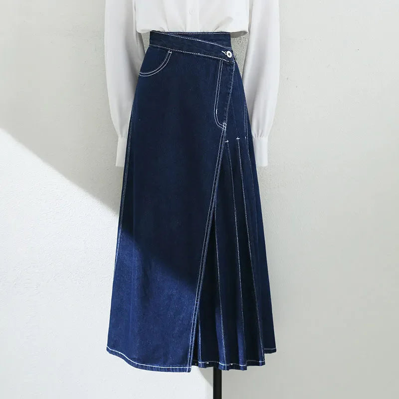 Vintage Wash Pleated Jean Skirt