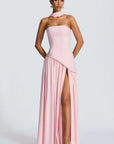 Sleek Solid Tube Top Maxi Dress with High Slit