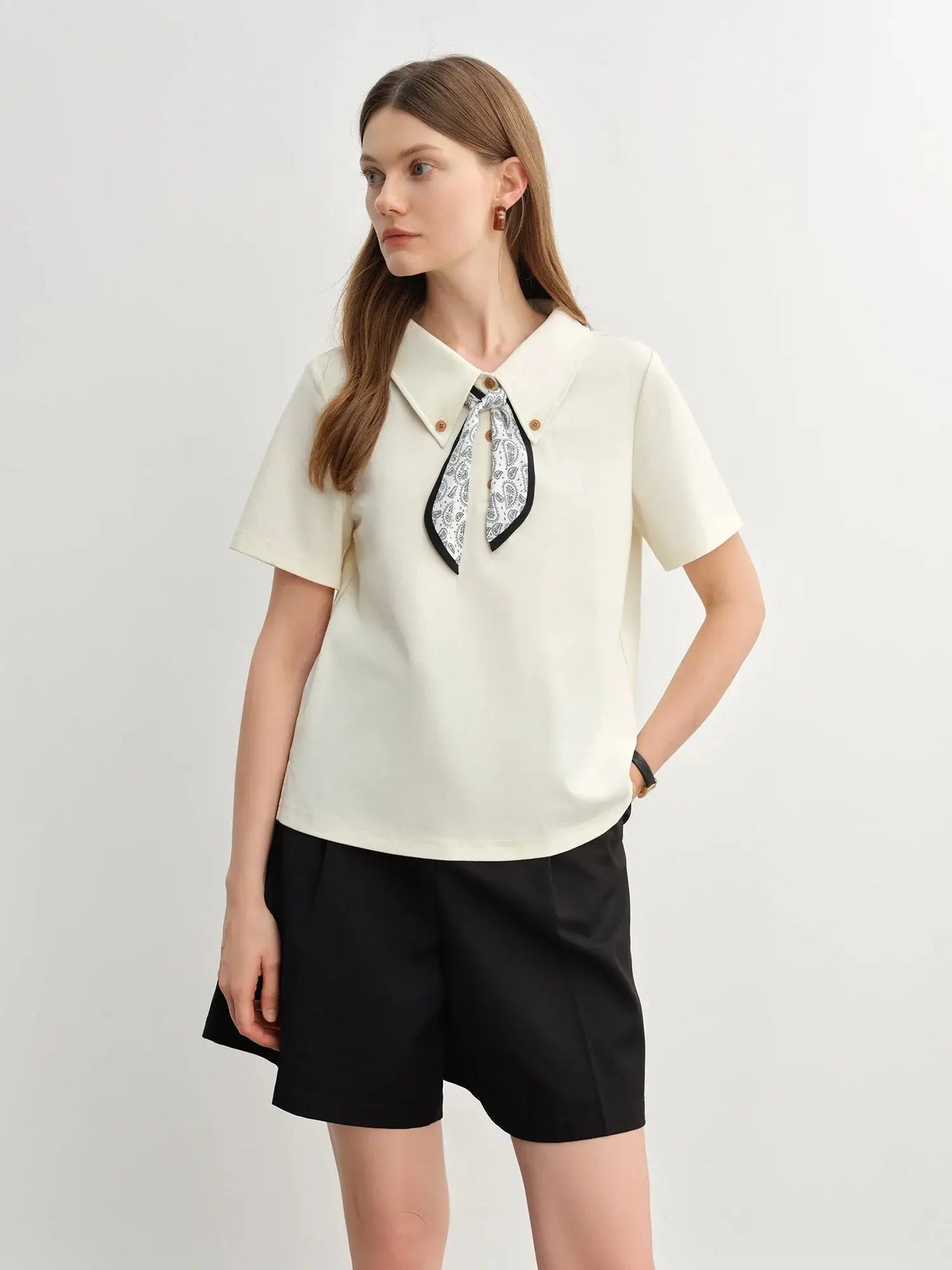 Relaxed Fit Waistflower Scarf Print Top - Loran