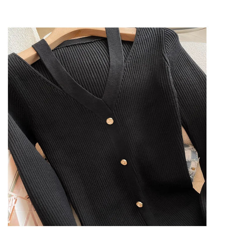 Slim-Fit V-Neck Sweater Dress