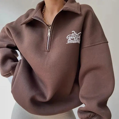 Women's Loose Printed Velvet Sweatshirt - Loran