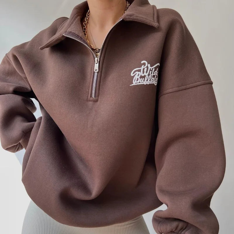 Women's Loose Printed Velvet Sweatshirt