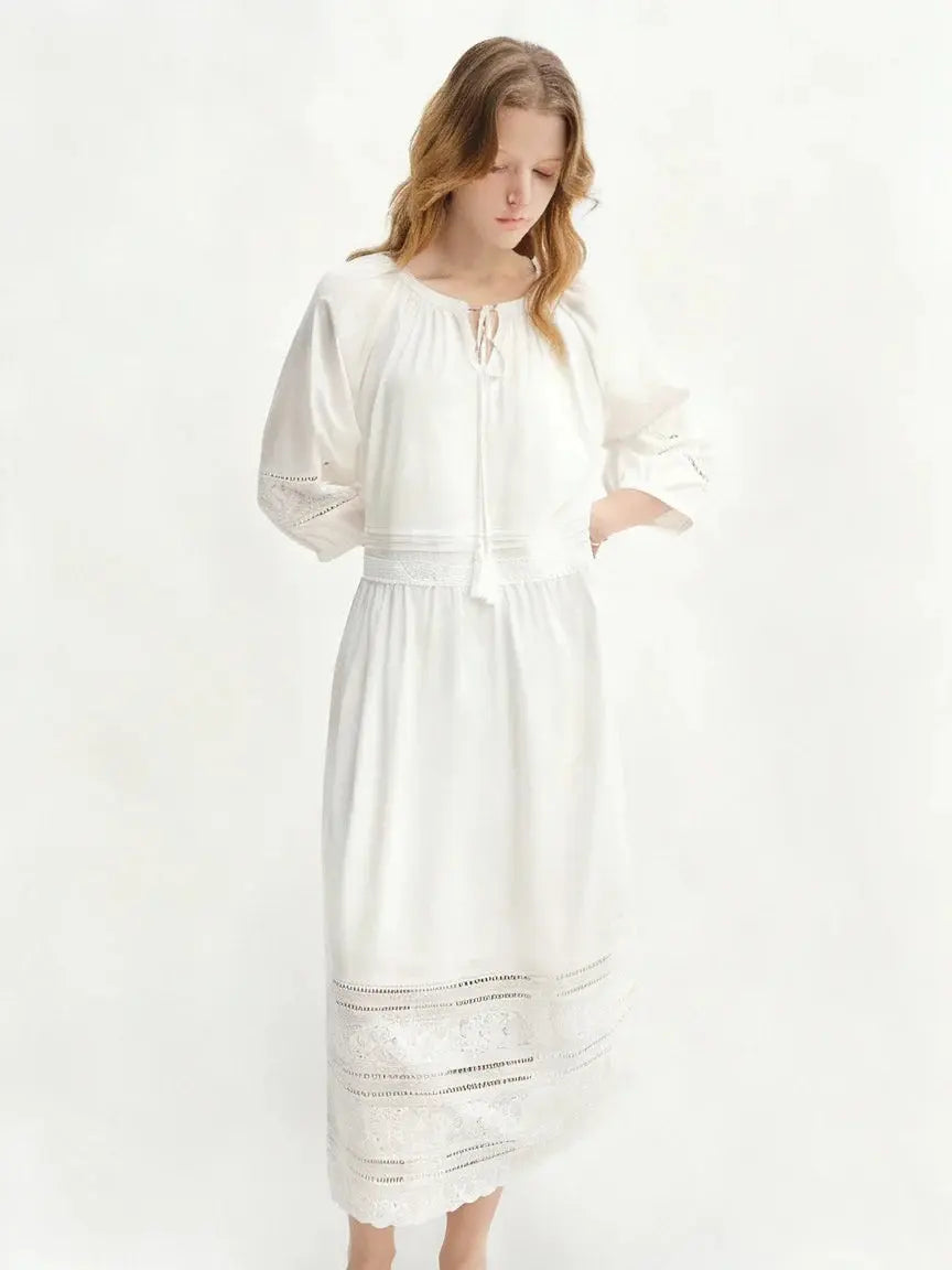 Relaxed Fit French-Inspired Lace Panel Dress - Loran