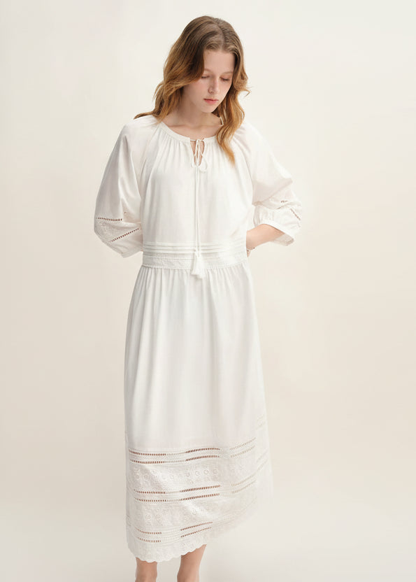 Vintage Embroidered Lace Maxi Dress Autumn Style Loran