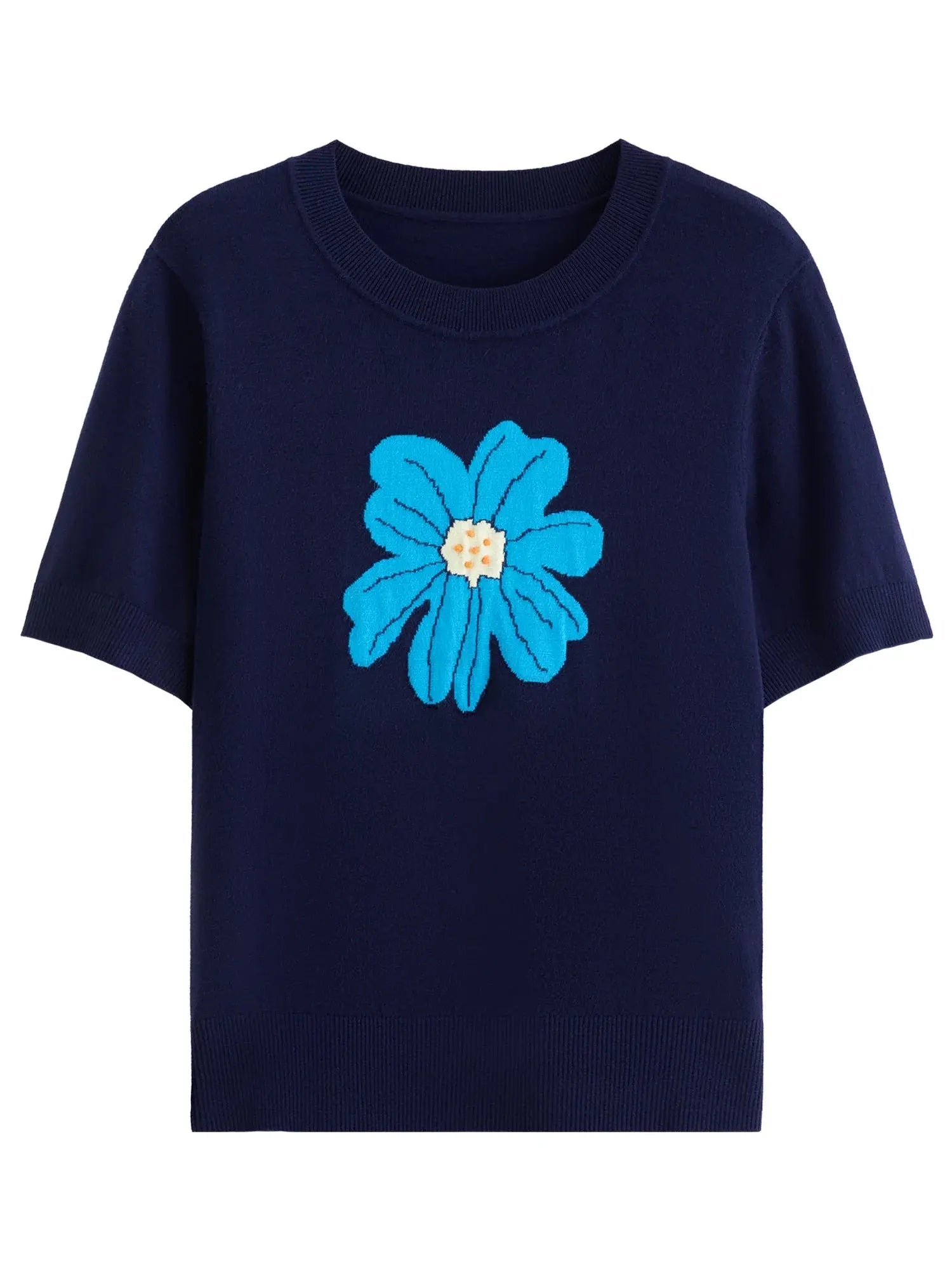 Autumn Bloom Knit Tee Soft Short-Sleeve Top LORAN STORE
